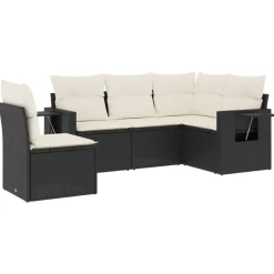 MAISON EXCLUSIVE - Salon de jardin 5 pcs avec coussins noir résine tressée