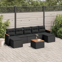 MAISON EXCLUSIVE - Salon de jardin 8 pcs avec coussins noir résine tressée