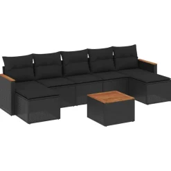 MAISON EXCLUSIVE - Salon de jardin 8 pcs avec coussins noir résine tressée