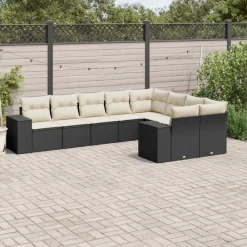 MAISON EXCLUSIVE - Salon de jardin 9 pcs avec coussins noir résine tressée