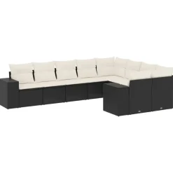 MAISON EXCLUSIVE - Salon de jardin 9 pcs avec coussins noir résine tressée