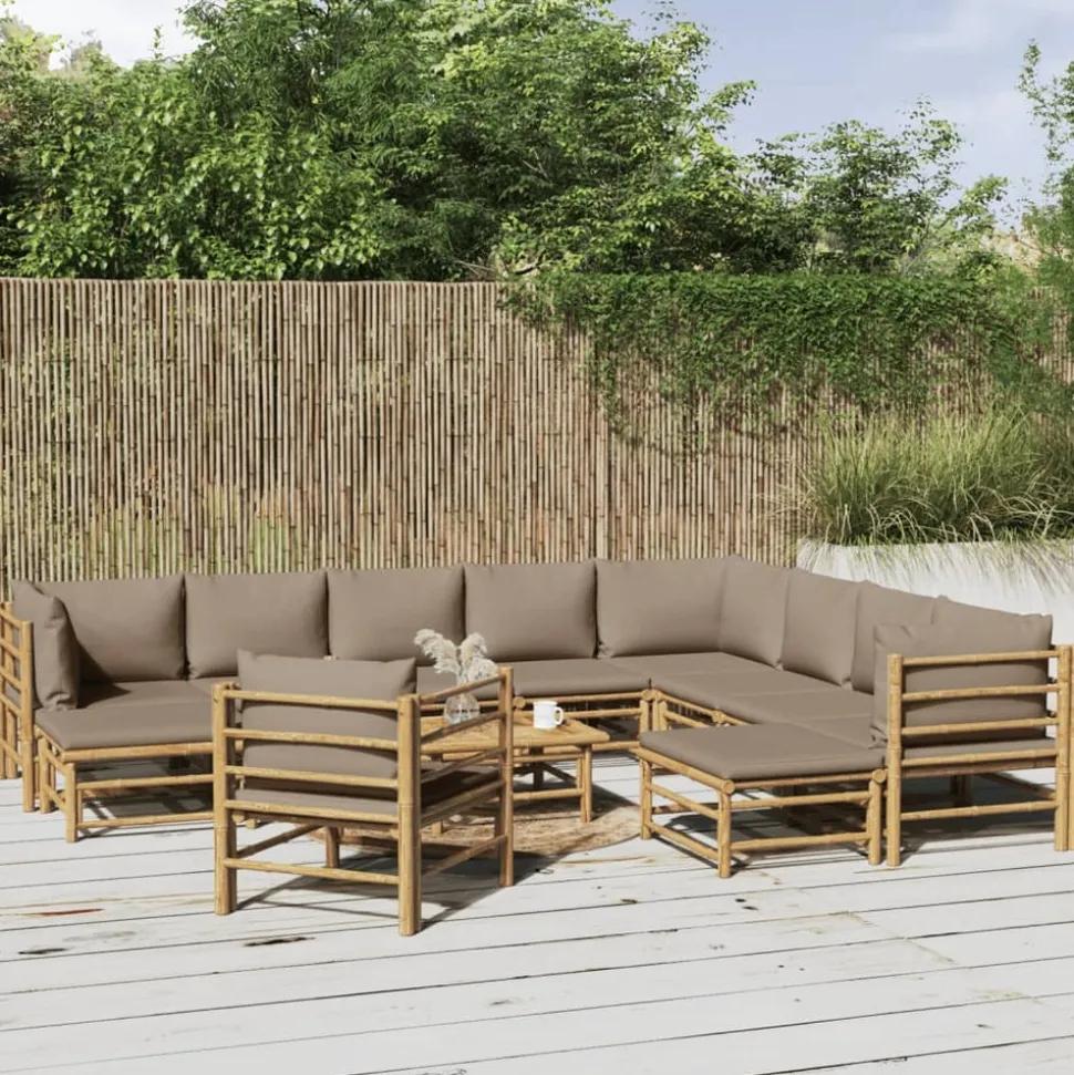 MAISON EXCLUSIVE - Salon de jardin 12 pcs avec coussins taupe bambou
