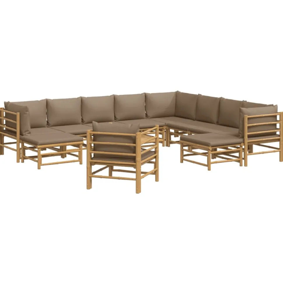 MAISON EXCLUSIVE - Salon de jardin 12 pcs avec coussins taupe bambou