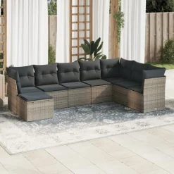 MAISON EXCLUSIVE - Salon de jardin 8 pcs avec coussins gris résine tressée