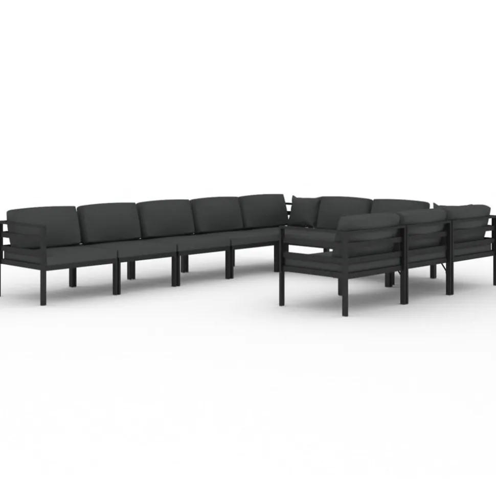 MAISON EXCLUSIVE - Salon de jardin 10 pcs avec coussins aluminium anthracite