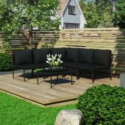 MAISON EXCLUSIVE - Salon de jardin 6 pcs avec coussins noir pvc