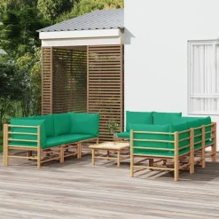 MAISON EXCLUSIVE - Salon de jardin 9 pcs avec coussins vert bambou