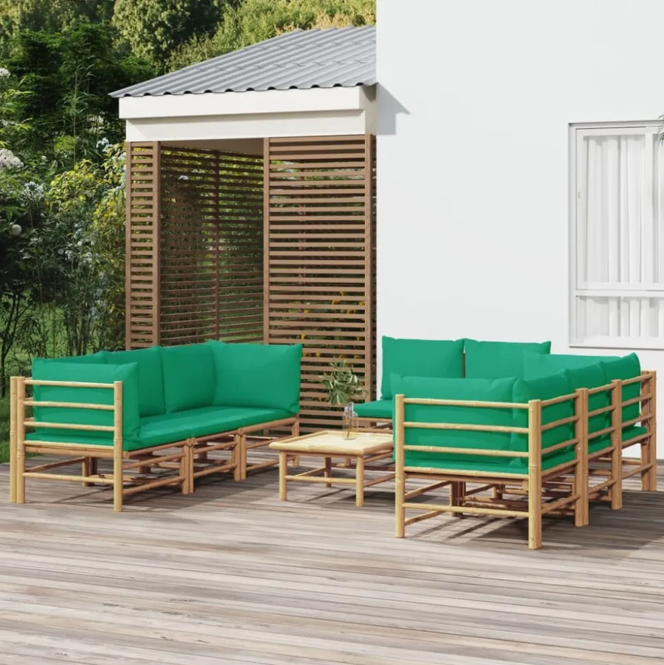 MAISON EXCLUSIVE - Salon de jardin 9 pcs avec coussins vert bambou