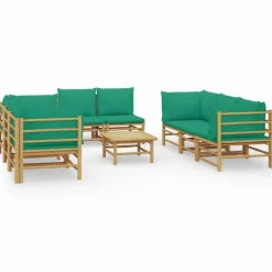 MAISON EXCLUSIVE - Salon de jardin 9 pcs avec coussins vert bambou