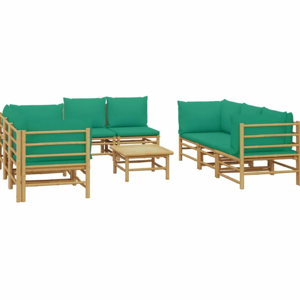 MAISON EXCLUSIVE - Salon de jardin 9 pcs avec coussins vert bambou