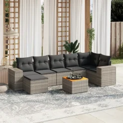 MAISON EXCLUSIVE - Salon de jardin 8 pcs avec coussins gris résine tressée