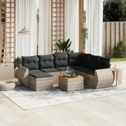 MAISON EXCLUSIVE - Salon de jardin 8 pcs avec coussins gris résine tressée