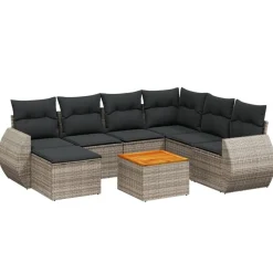 MAISON EXCLUSIVE - Salon de jardin 8 pcs avec coussins gris résine tressée