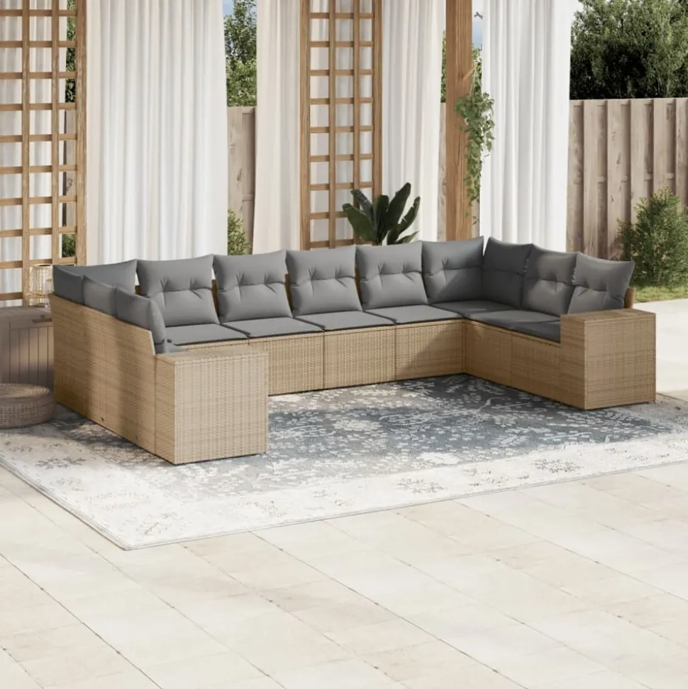 MAISON EXCLUSIVE - Salon de jardin avec coussins 10 pcs beige résine tressée