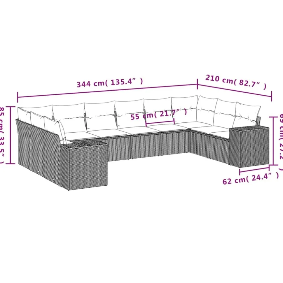 MAISON EXCLUSIVE - Salon de jardin avec coussins 10 pcs beige résine tressée