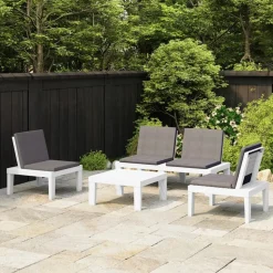MAISON EXCLUSIVE - Salon de jardin 4 pcs avec coussins plastique blanc