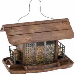 Mangeoire pour oiseaux sauvages jok 2, abri oiseaux, adaptée pour nourriture graines petites noisettes, boules de graisse, eau