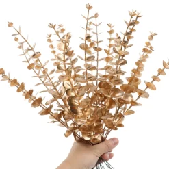 MCBOSON - Feuilles d'eucalyptus artificielles or*24