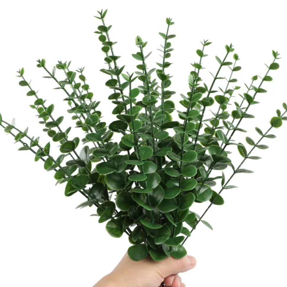 MCBOSON - Feuilles d'eucalyptus artificielles vert foncé*24