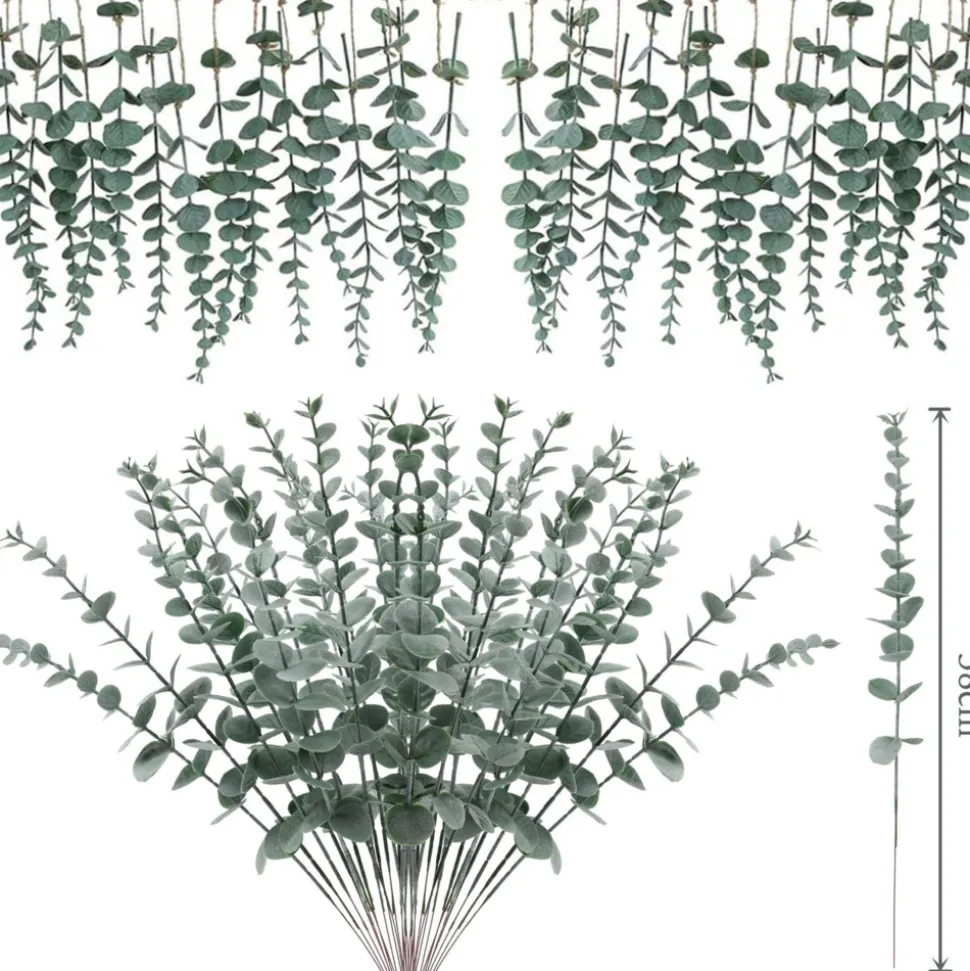 MCBOSON - Feuilles d'eucalyptus artificielles vert foncé*24