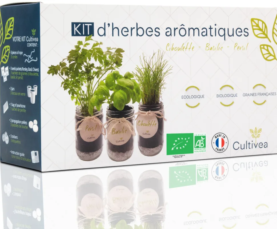 MES COURSES EN VRAC - Cultivea kit prêt à pousser d’herbes aromatiques - jardin potager d’intérieur - (ciboulette, basilic persil)