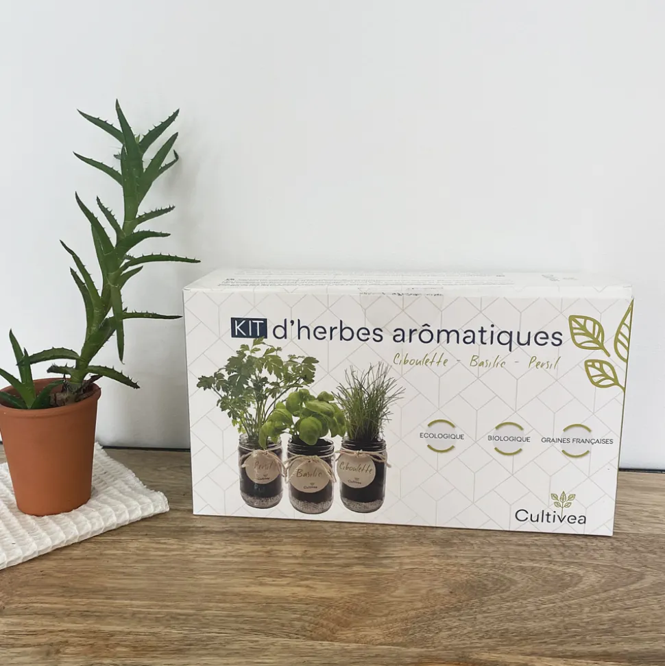 MES COURSES EN VRAC - Cultivea kit prêt à pousser d’herbes aromatiques - jardin potager d’intérieur - (ciboulette, basilic persil)