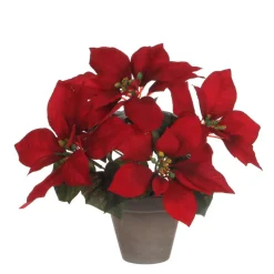 MICA - Poinsettia rouge artificiel H27cm, en pot D11,5cm