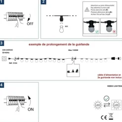 MIIDEX - Guirlande guinguette 10 culots b22 10m extérieur connectable câble plat noir miidex