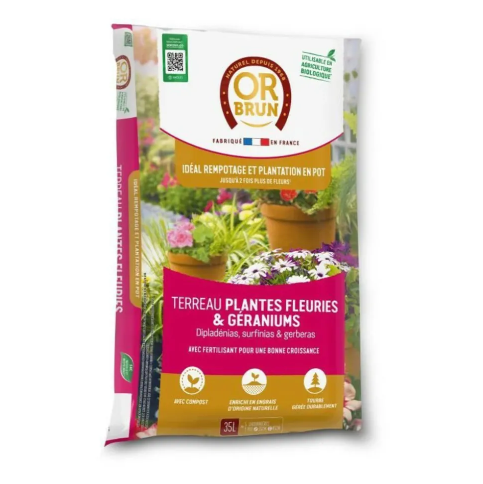 OR BRUN - Terreau plantes fleuries et geraniums - or brun - obrtger35n - 35 l