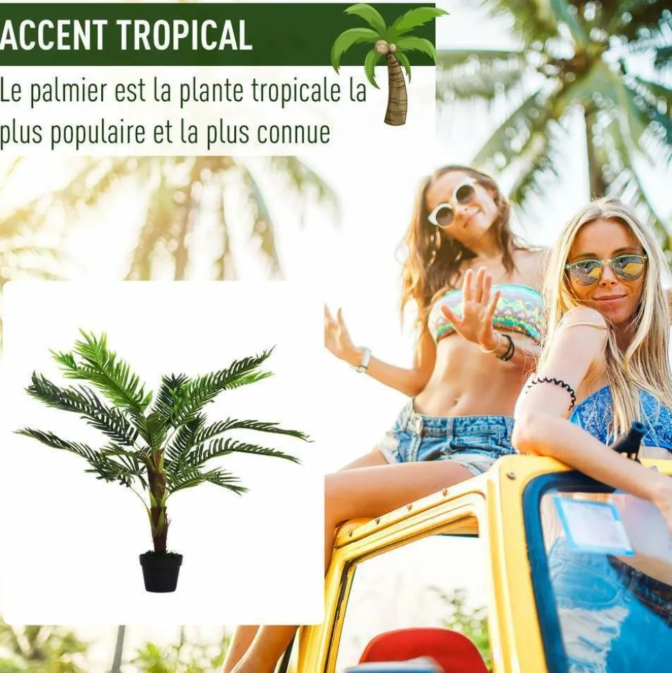 OUTSUNNY - Palmier artificiel H.123 cm - pot inclus
