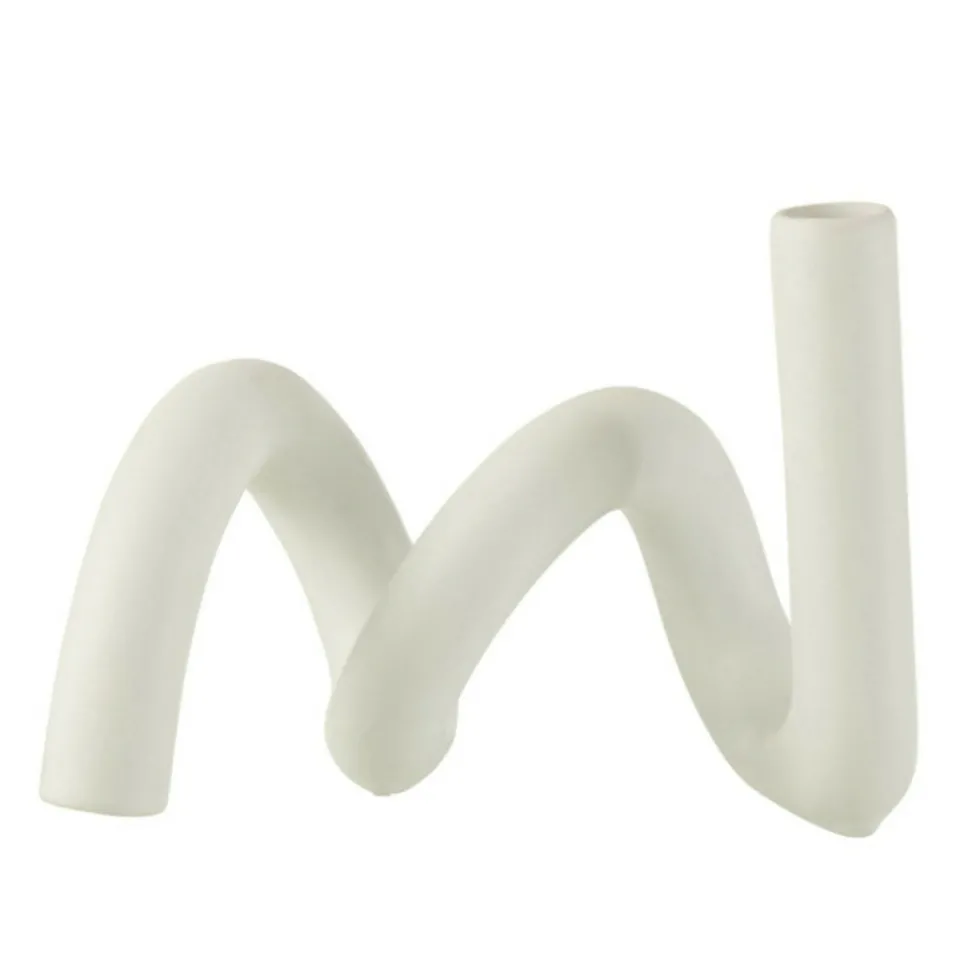 PARIS PRIX - Bougeoir design céramique "torsia" 25cm blanc