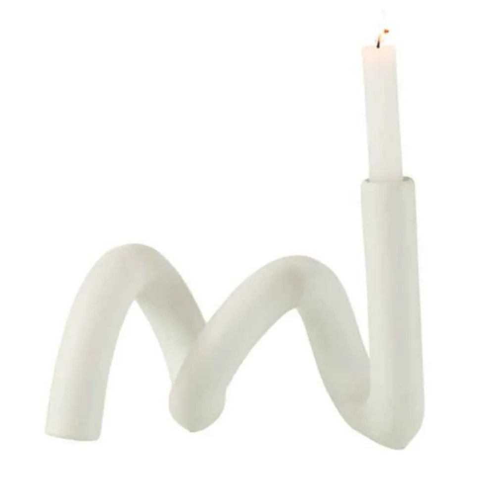 PARIS PRIX - Bougeoir design céramique "torsia" 25cm blanc