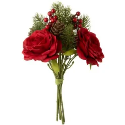 PARIS PRIX - Bouquet de fleurs artificielles "roses" 28cm rouge