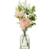 PARIS PRIX - Bouquet de fleurs artificielles "roses" 33cm vert & rose