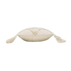 PARIS PRIX - Coussin déco tufté à pompons "inca" 30x50cm beige