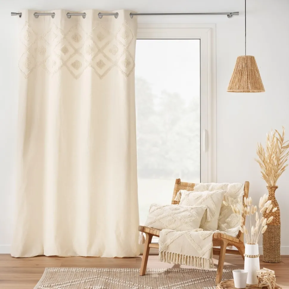 PARIS PRIX - Coussin déco tufté à pompons "inca" 30x50cm beige