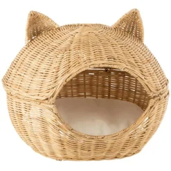 PARIS PRIX - Panier pour chat en rotin "coussin" 60cm beige