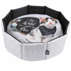 PARIS PRIX - Panier rond pour chat "be wild and free" 48cm gris