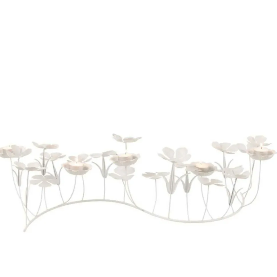 PARIS PRIX - Photophore design "bougies fleurs" 77cm blanc