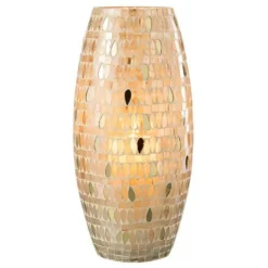 PARIS PRIX - Photophore design en verre "mosaïque" 35cm beige