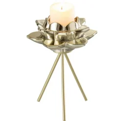 PARIS PRIX - Photophore sur pied "fleur verre" 21cm or