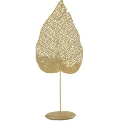 PARIS PRIX - Photophore sur pied "feuille métal" 50cm or