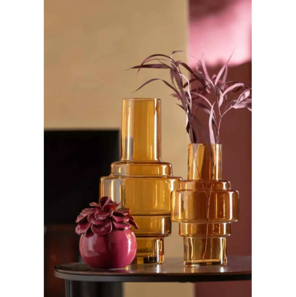 PARIS PRIX - Vase design en verre "rino" 35cm ocre