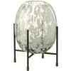 PARIS PRIX - Vase sur pied design "tâche" 22cm gris & blanc