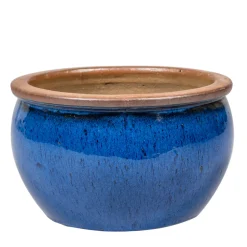 PASSION FOR POTTERY - Pot de fleurs Bonn en grès émaillé, coloris bleu - D.23,5xH.14,5cm