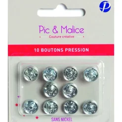 PIC ET MALICE - Boutons pression sans nickel x12, coloris métal - 5mm