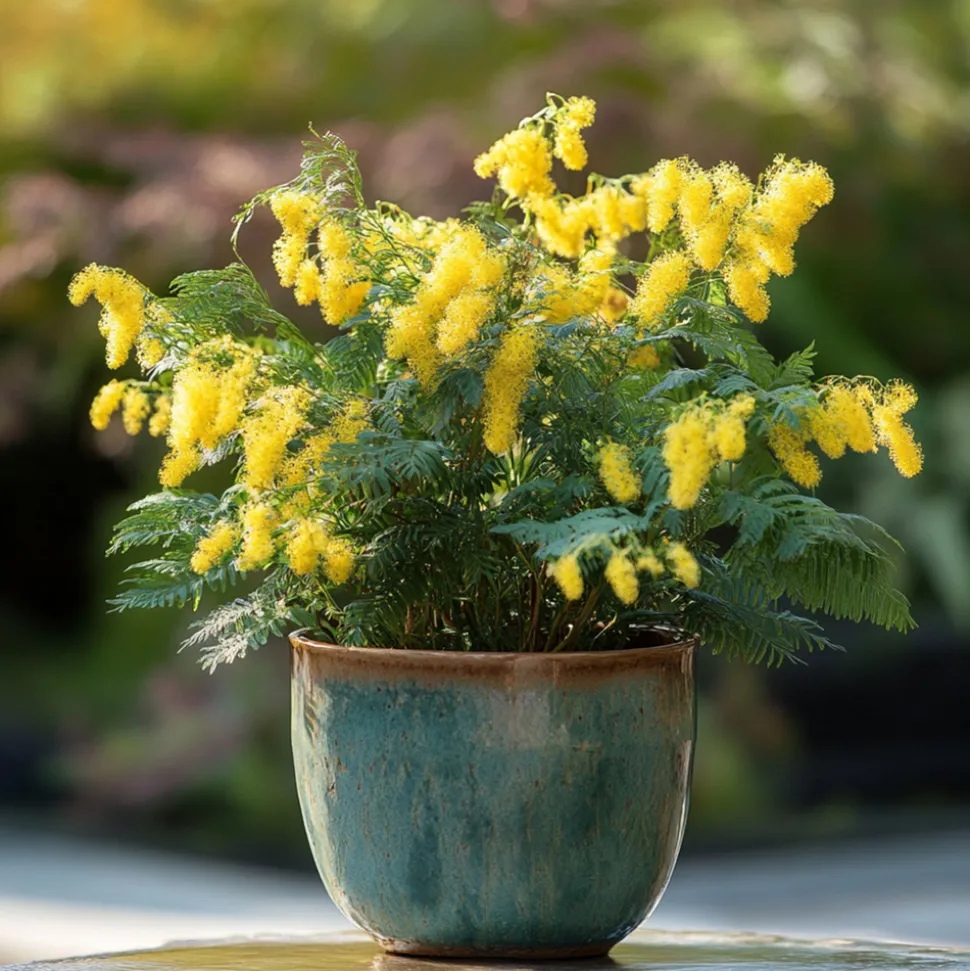 PLANT IN A BOX - Fleur de mimosa - set de 3 - mimosa dealbata - hauteur 25-40cm - ⌀9cm