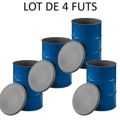 PLAST'UP ROTOMOULAGE - Fut métallique à ouverture totale 216l standard-lot de 4