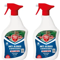 PROTECT EXPERT - Anti algues & lichens - anti-dépôt vert - 2x750ml - prêt à l'emploi - petites & moyennes surfaces dimaxpal1x2