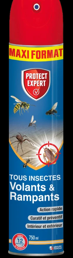 PROTECT EXPERT - Anti insectes volants & rampants - action choc & rapide - intérieur & extérieur - 750ml